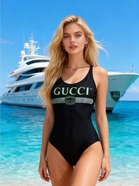 Gucci Black Logo One-Piece Swimsuit size M